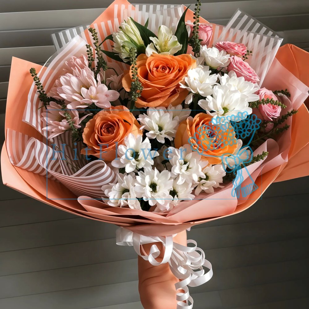 Букет цветов из: Розы, Лизиантусы и Альстромерии